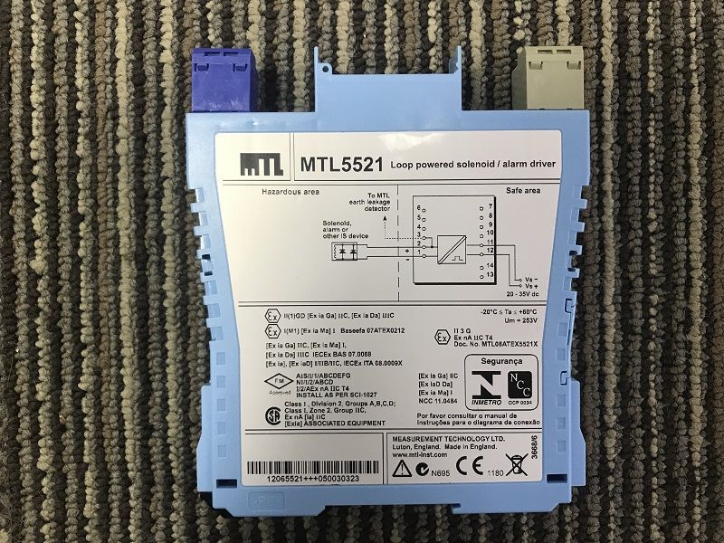 MTL5521 isolated barrier, MTL5521 with complete serial number on the product surface.