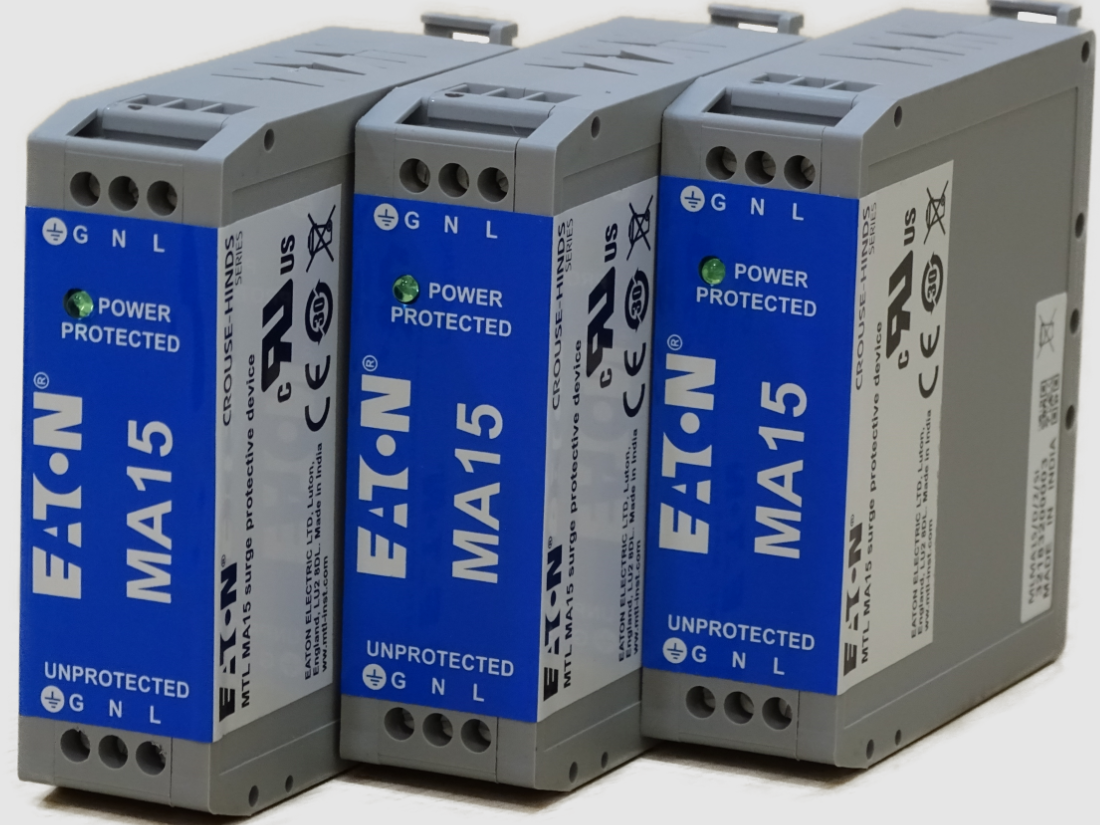 Eaton MTL MA15/D/1/SI  AC and DC power surge protective device with filter. MTL MA15 range MA15/D/1/SI and MA15/D/1TT/SI models in stock.